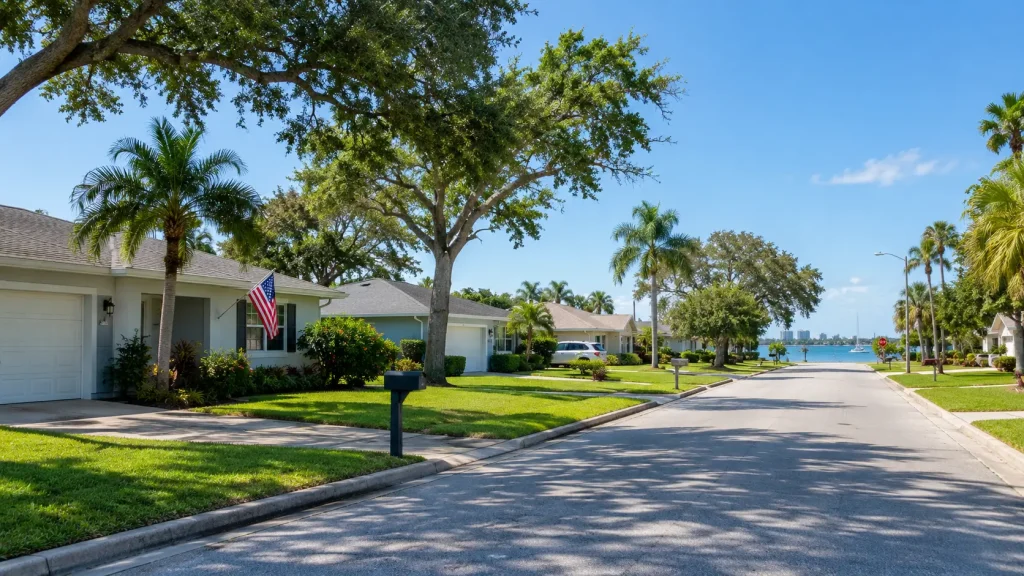 residential street in Pinellas County a few blocks from the bay, typical of Zone X housing